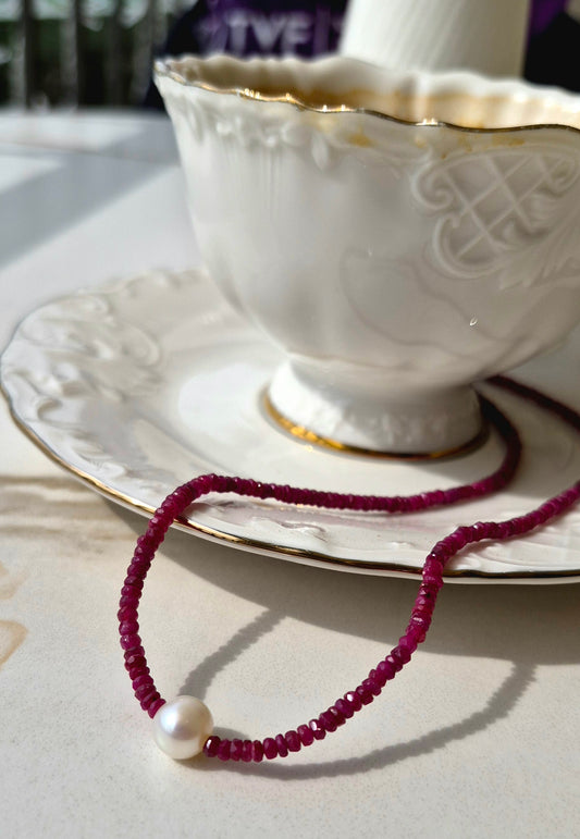 Doğal Yakut Taşlı Gerçek İnci Kolye