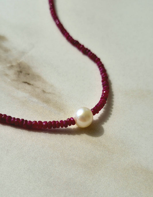 Doğal Yakut Taşlı Gerçek İnci Kolye